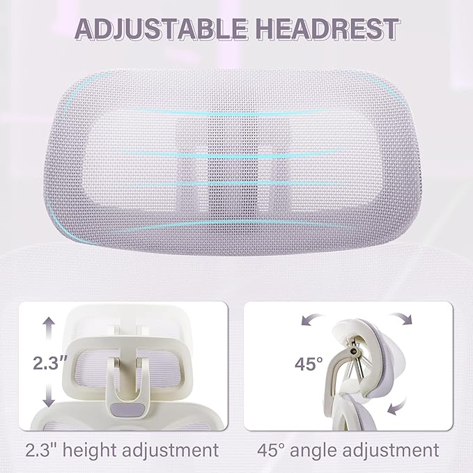 Ergonomic Office Chair with Footrest, High Back Computer Office Chair with Dynamic Lumbar Support, 2D Headrest, 2D Armrest, Sponge Seat, Mesh Home Office Desk Chair for Adults, Purple