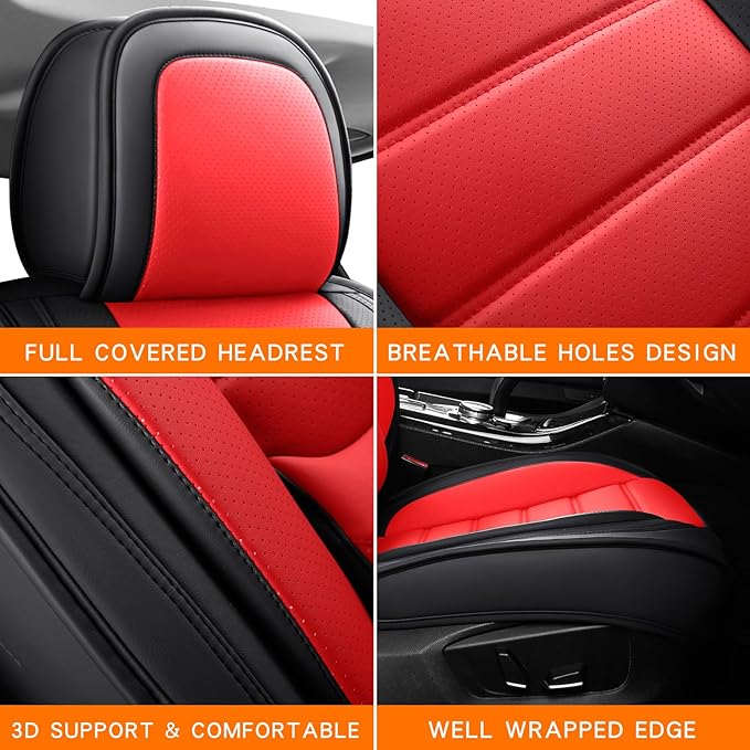 MINGBRON Front Car Seat Covers, Leather Car Seat Covers, Fit for Most Cars SUV and Most Sedan Red