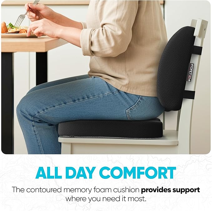 FORTEM Seat Cushion, Office Chair Cushion, Lumbar Support Pillow for Office Chair, Memory Foam Car Seat Cushions, Sciatica Coccyx Tailbone Pain Relief, Cushions for Back Support, Washable, Non Slip XL