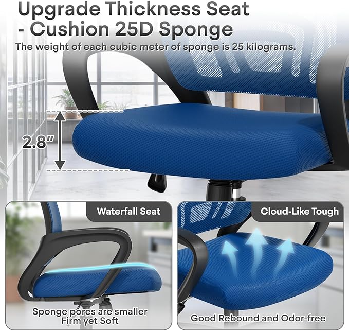 Athena Collection Office Chair - 330Lbs, Breathable Mesh Desk Chair Thickness Cushion with Lumbar Support & Armrest, Rolling Swivel Adjustable Tilt Lock for Home Office/Gaming, Bedroom Study