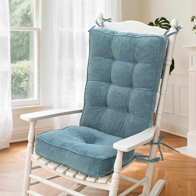 Rocking Chair Cushion - Non-Slip Thick Rocking Chair Pad Indoor with Ties High-Back Rocker Cushion Set for Porches Balconies Nurseries & Living Rooms