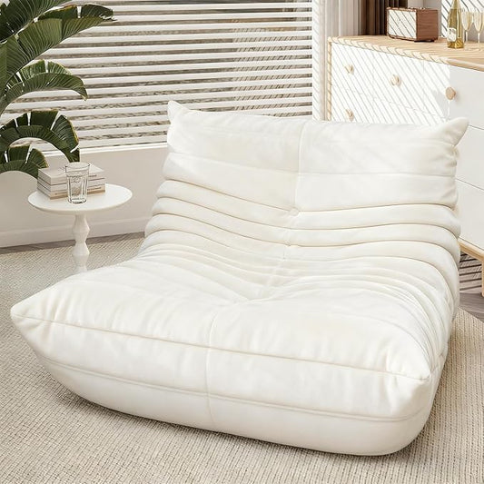 Trenda Bean Bag Chairs for Adults - Comfy Foam Bedroom Floor Sofa, Adult Size with Soft Velvet Boneless Beanbag Couch, Versatile for Living Room, Dorm, College,Reading & Gaming (White)
