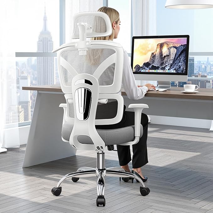 Ergonomic Office Desk Chair, High Back Mesh Office Chair with Adjustable Lumbar Support, 3D Headrest, Big and Tall Home Computer Desk Chairs Comfy for Work, Gaming, 300lbs, (Gray, 8 Pack)