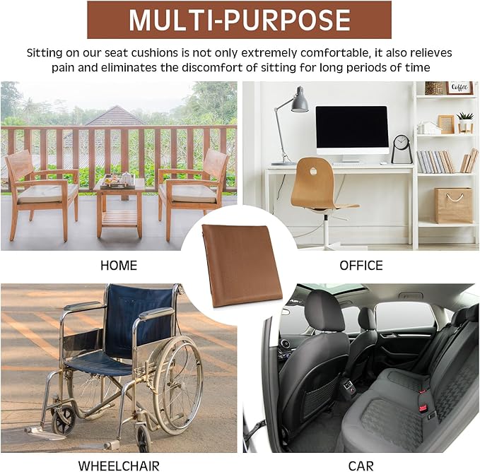 GlikCeil Recliner Cushion for Elderly with Memory Foam Square Seat Chair Cushion for Recliner Thick Non Slip Seat Pad for Chair, Couches(20 x 20 x 3,Brown)