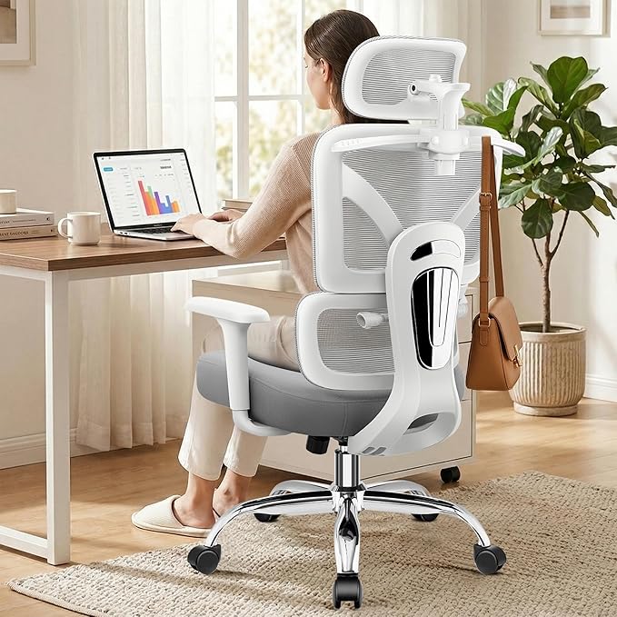 Office Chair, Ergonomic Office Desk Chair with Lumbar Support, Breathable Mesh Back & Thick Seat Cushion, High Back Office Desk Chairs Comfy for Home Office, 300Lbs, Gray