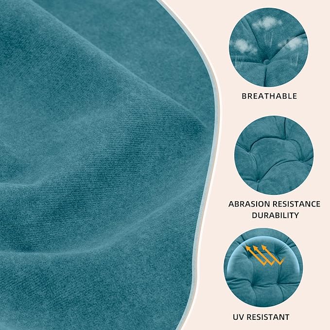 Rocking Chair Cushion - Velvet Fabric, High-Density Sponge, Durable Comfort Non-Slip Bottom Tufted Seat Pads with Ties, Velvet︱Blue, 44x19x4 inch