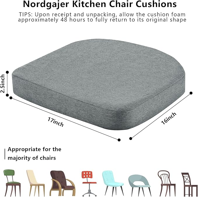 Nordjager Dining Chair Cushions Set of 6 Memory Foam Chair Cushion, Comfortable Dining Chair Pad Removable Slip Resistant Kitchen Chair Seat Cushion (6 Piece, Dark Grey)