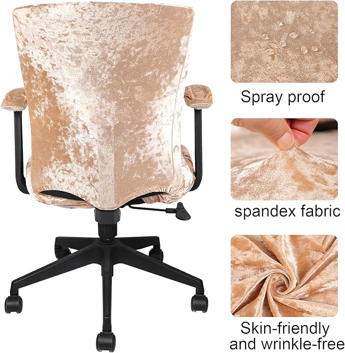 Tallew 4 Pcs Office Chair Covers Set Computer Universal Protective Stretchable Chair Seat Covers Desk Armrest Slipcovers Pads Office Cushion Backrest for Rotating(Gold)