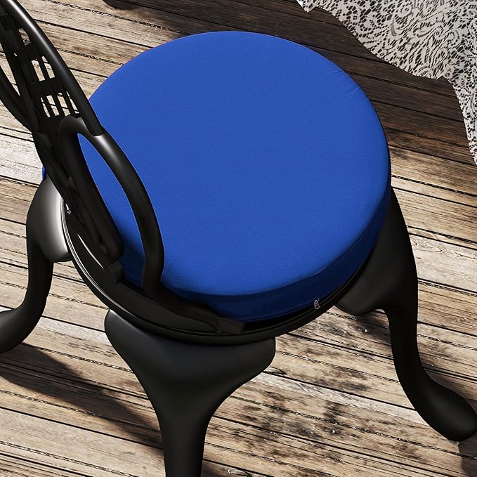 Outsunny Outdoor Bistro Chair Cushions Set of 4 with Machine Washable Cover, 15" x 15" x 3" Thick Round Seat Cushions for Patio Furniture with Ties, Chair Pads for Dining Chairs, Navy Blue
