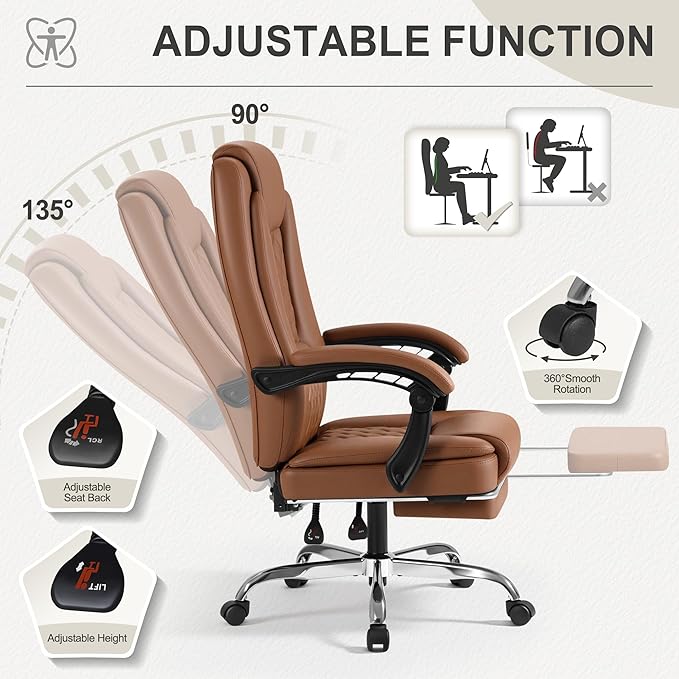 Homall Executive Home Office Chair with Lumbar Support,400lbs Adjustable Ergonomic High Back Office Chair Reclining Managerial Chair for Home Office (Brown)