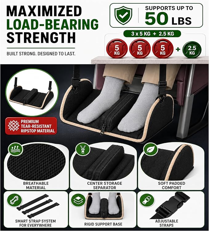 Premium Wheelchair Foot sling Hammock noncollapsible with separator and storage for Walker Rollator Holder long flight Leg attachment replacement elevating Portable Medical swing Essential Accessories