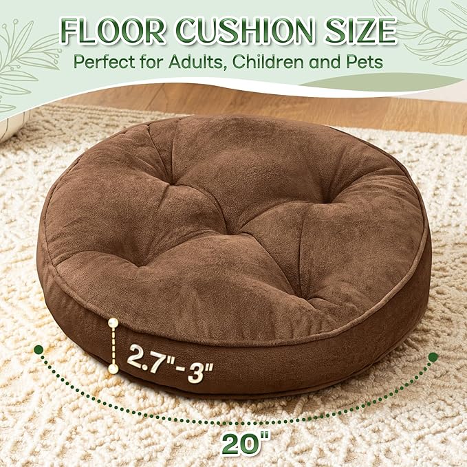 1 MIDDLE ONE Floor Pillow Set of 2, Memory Foam Meditation Cushion, Floor Cushions for Adults Sitting, Large Round Seat Cushions for Yoga, Living Room, 20x20 Inch (Round | Brown)