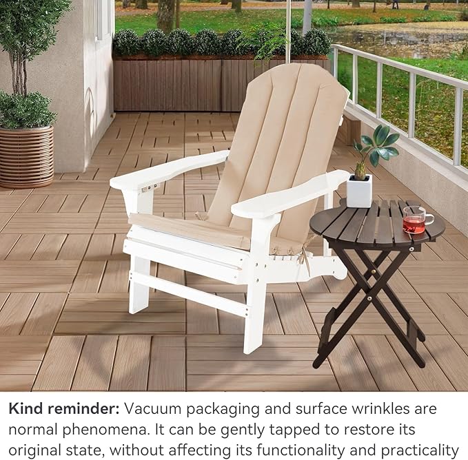 Adirondack Chair Cushion Set of 2 Indoor Outdoor Furniture Cushions Rocking Chair Cushions with Straps Replacement Folding Patio Chair Pad,19.7x18.9x1.5 Inch（Khaki）
