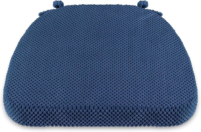 1 Pack Navy Blue Chair Cushions with Tie Removable Cover, D-Shape Dining Kitchen Chair Seat Pads Non Slip 17"x16"