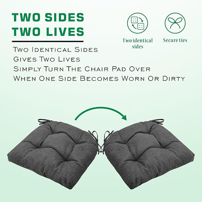 SQUARE MOON Chair Cushions for Dining Chairs, 3 Inch Thick Comfortable Kitchen Chair Pads, Dining Room Seat Cushions with Ties, Machine Washable, 17" x 16" x 3", 4/Pack, Dark Grey