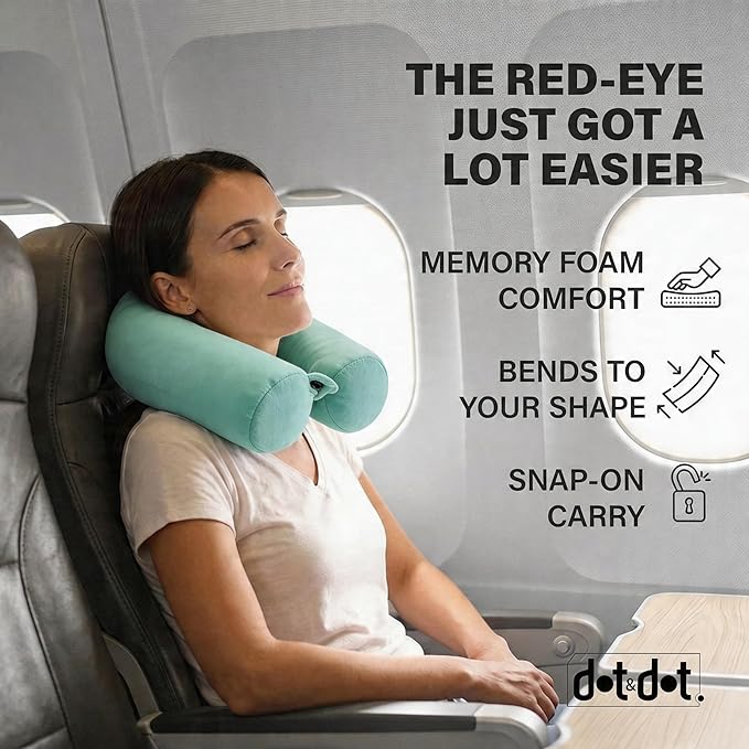 Dot&Dot Twist Memory Foam Travel Pillow for Airplanes - Travel Neck Pillow for Sleeping - Airplane Pillow for Neck Support - Adjustable, Bendable Neck Roll Pillow