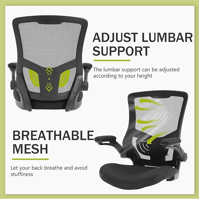 PayLessHere Office Chair Ergonomic Mesh Back Computer Chair Breathable Lumbar Supports Flip Up Armrest with Adjustable 360 Degree Desk Chair for Home Office Gaming (Black)