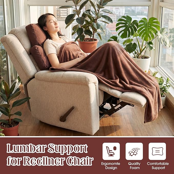 Novabright 2 Pcs Recliner Headrest Back Pillows for Back Support Pillow for Couch with Adjustable Recliners Pillow for Headrest for Chairs Sofa Couch and Bed(Brown)