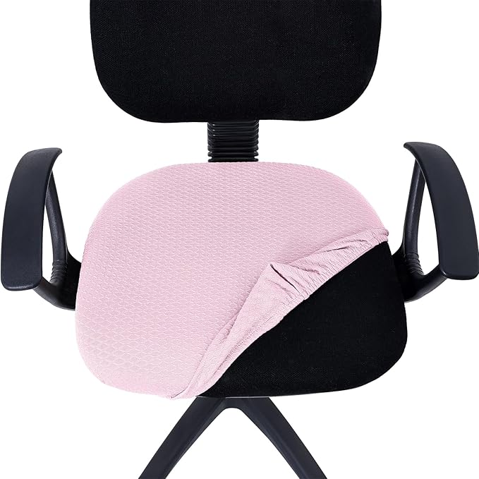 Smiry Stretch Jacquard Office Computer Chair Seat Covers, Removable Washable Anti-dust Desk Chair Seat Cushion Protectors - Pink