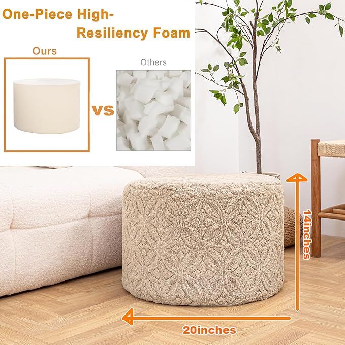 Plush Multi-Functional Ottoman Pouf – Ergonomic Ottoman Foot Rest with Space-Saving Design, Perfect Under Desks, Couches & Sofas (Light Coffee)