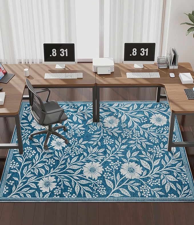 chakme Office Chair Mat for Hardwood Floor, 72"x48" Easy Glide Computer Desk Mat Protector for Rolling Chair Under Desk Rug Nonslip Backing, Machine Wash, (Blue Flowers)