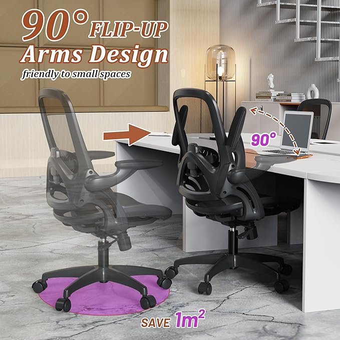 Ergonomic Full Mesh Office Home Computer Chair with Flip Up Arms Lumbar Support Height Adjustable for Adult Kids