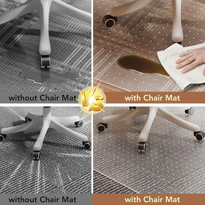 Office Chair Mat for Low Pile Carpet with Lip, 45" x 53" Clear Plastic Floor Protector, Heavy Duty Desk Chair Mat for Rolling Chairs, Smooth Glide Computer Mat for Home Office
