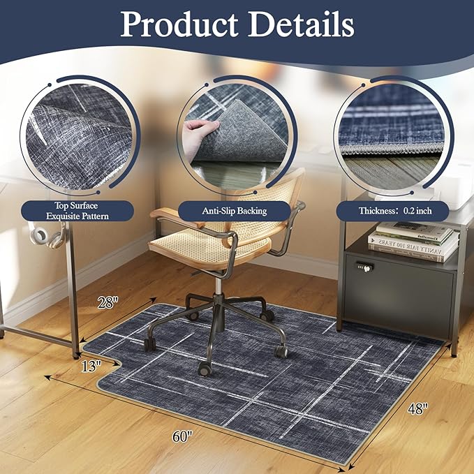 Office Chair Mat for Hardwood Floor & Tile Floor,48"X 60" Heavy Duty Desk Chair Mat for Hard Floors, Under Desk Rug for Rolling Computer Chair,Anti Slip,Low Pile Carpet Protector-Convex