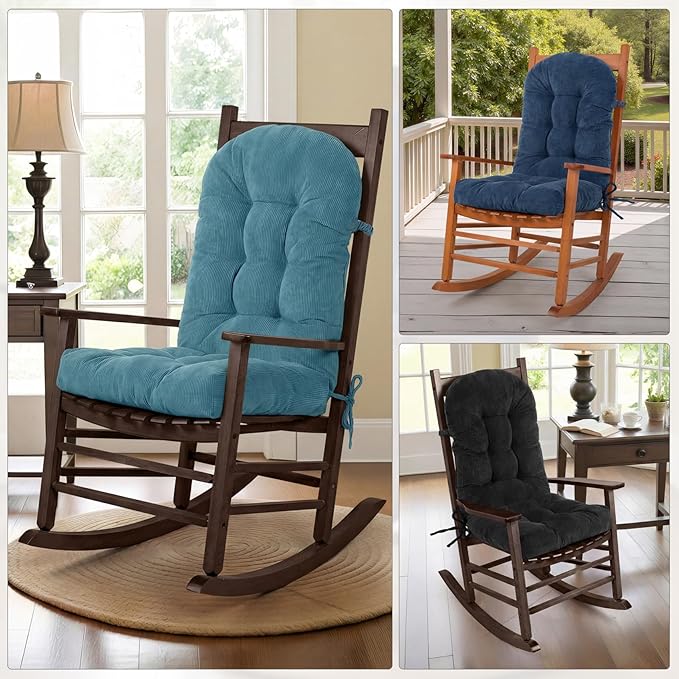 Rocking Chair Cushions Set - Non-Slip Adirondack Chair Cushions with Ties Indoor/Outdoor Rocking Chair Pad for Living Room, Bedroom, Balcony, Office