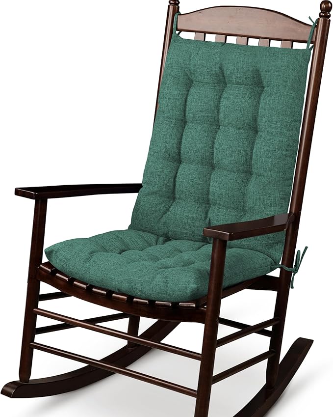 ELFJOY Rocking Chair Cushion Large Rocking Chair Pads with Ties Premium Linen High Back and Seat Cushion 2 Piece Set Linen Green