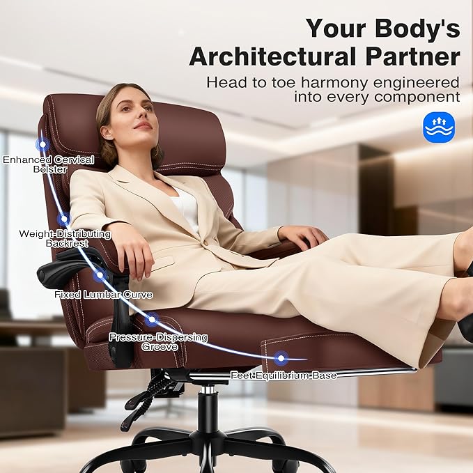 AreShark Office Chair - Ergonomic Comfortable High Back Computer Desk Chair with Foot Rest - Executive Breathable Swivel Rolling Reclining Leather Chair with Lumbar Support for Home Gaming Relaxing