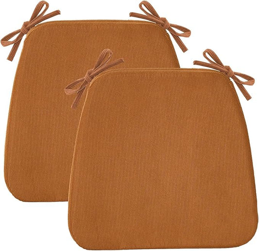 2'' Thick High-Density Foam Indoor Chair Cushions | Dining Chair Pads with Ties, Removable Washable Cover, Kitchen Chair Cushions 17"x16", Orange Brown 2 Pack