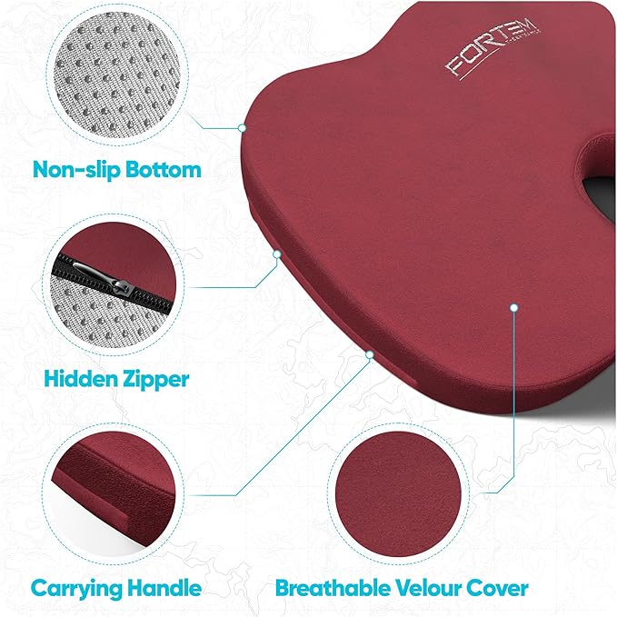 FORTEM Seat Cushion, Office Chair Cushion, Memory Foam Car Seat Cushions, Sciatica Coccyx Tailbone Pain Relief, Chair Cushions for Back Support, Sitting Pad for Gaming, Washable Cover, Non Slip, XL