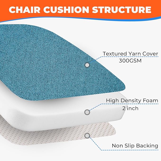 Sunsleek Chair Cushions for Dining Chairs, D-Shaped Seat Cushions with Removable Washable Cover and Ties, Chair Pads for Kitchen, Indoor Dining Room, Patio Chairs, 17'' x 16'', Set of 4, Blue