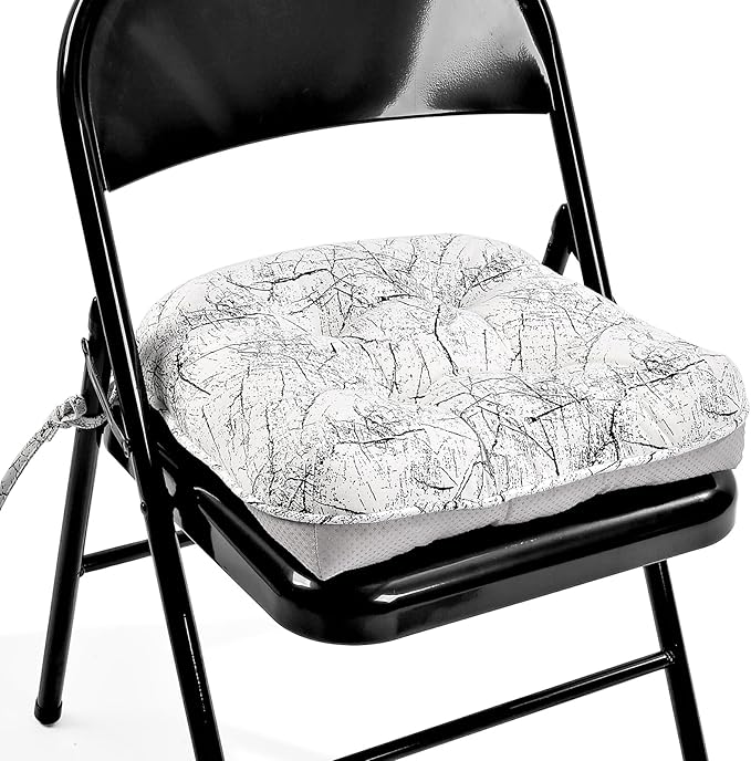 Marble Pattern 3" Chair Cushion for Dining Chair, Filling Bite-Size Memory Foam U-Shaped Seat Cushions for Kitchen Chairs, Non-Slip Indoor Chair Pad with Ties, 1 PCS, White