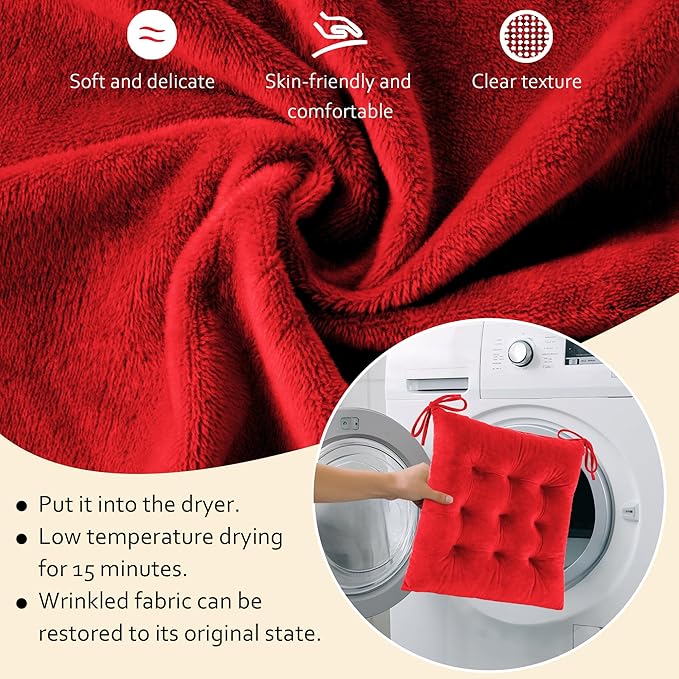 ELFJOY Rocking Chair Cushion Large Rocking Chair Pads with Ties Premium Tufted High Back and Seat Cushion 2 Piece Set Red