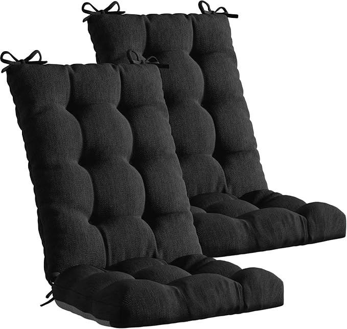 Codi Rocking Chair Cushions Indoor, Large Water Resistant Glider Rocker Replacement Cushion Set for Patio Porch Garden - Fits Most Standard Rockers, Black 2PK