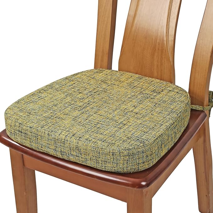 SINOSSO Thickened 2.5" Dining Chair Cushion, Soft Blended High Density Support Foam Kitchen Seat Cushion with Ties, U-Shaped Non-Slip Indoor Chair Pad, 16.5" x 16", 1 PCS, Yellow