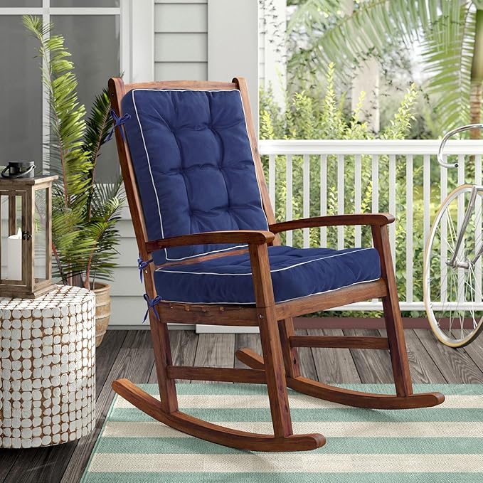 Topotdor Rocking Chair Cushions Indoor, Tufted Rocking Chair Seat Cushion for Patio Furniture, Water Resistant Rocking Chair Pads with Ties for Nursery Balcony Chair, Blue