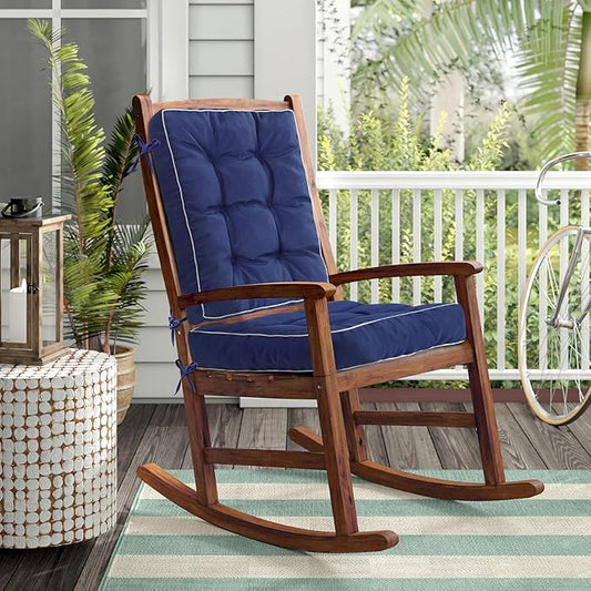 Topotdor Rocking Chair Cushions Indoor, Tufted Rocking Chair Seat Cushion for Patio Furniture, Water Resistant Rocking Chair Pads with Ties for Nursery Balcony Chair, Blue
