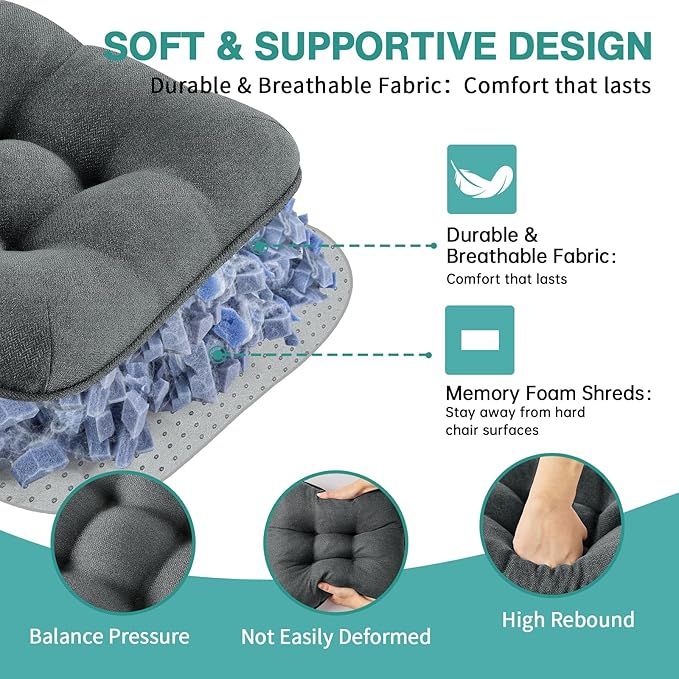BETU Chair Cushions for Dining Chairs,3.5" Thick Kitchen Table Chair Pads with Ties,Non Slip Backing and Covers,Seat Cushion for Dining Room,Bar,Patio Chairs,20"X20"X3.5"
