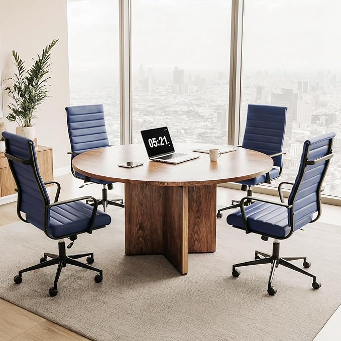Okeysen Office Desk Chair Conference Room Chairs Modern Ergonomic Executive Swivel Chair Adjustable Height PU Leather Home Desk Chairs with Armrests Comfy Computer Task Chairs with Wheels (Navy Blue)
