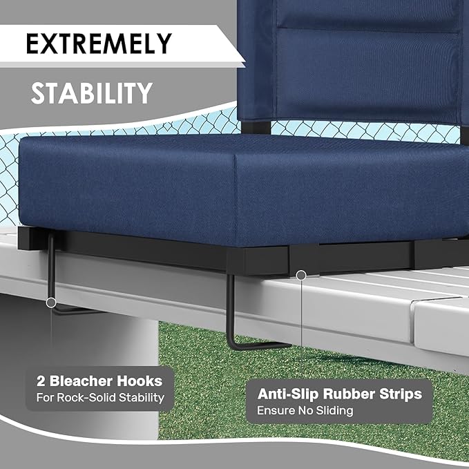 Stadium Seats with Back Support, Portable Bleacher Seat with Extra Thick Cushion, Folding Stadium Chair with Shoulder Strap, Removable Cushion and Storage Pocket for Sports Events