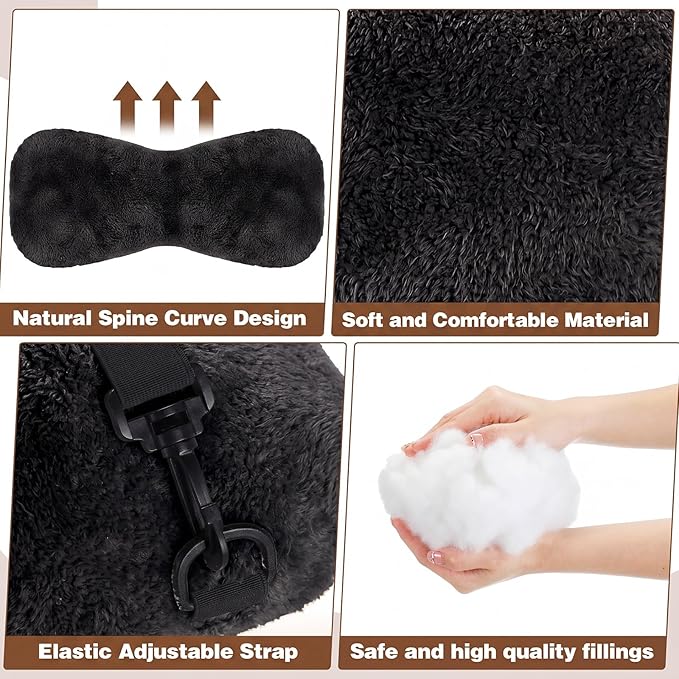 Colingmill 2 Pcs Neck Pillow for Recliner Headrest Pillow Bone Shaped Chair Plush with Adjustable Strap Neck Support and Pain Relief Curve Head Cushion for Car Travel Airplane (Black and Grey)
