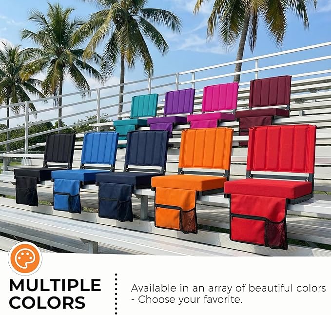 SPORT BEATS Stadium Seats with Back Support Bleacher Chairs with Back and Cushion Thick Padded Bleacher Seats Includes Shoulder Strap