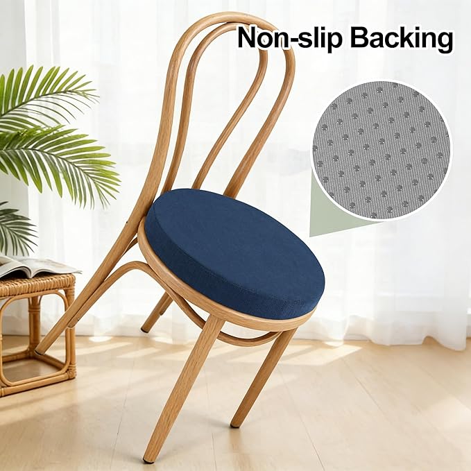 Tromlycs 14 Inch Round Bar Stool Cushion Non-Slip Foam Seat Pad Removable Cover for Circle Chairs (14x14 Inches, Navy Blue)