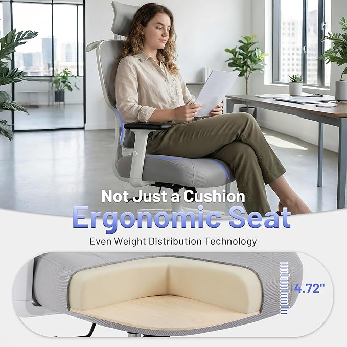 AreShark Ergonomic Office Chair - High Back Breathable Mesh Desk Chair with Lumbar Support & Adjustable Headrest - Rolling Swivel Reclining Comfy Computer Gaming Chair with 2D Armrests for Home Office