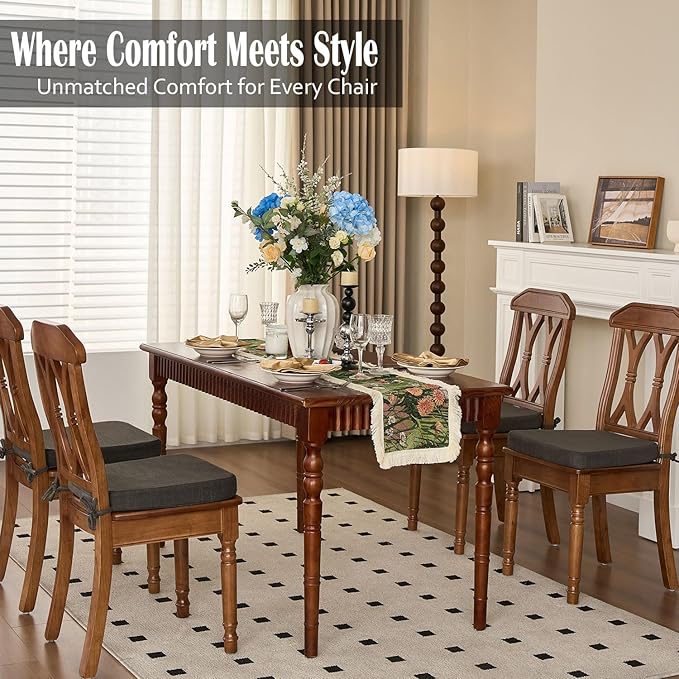 2'' Thick High-Density Foam Indoor Chair Cushions | Dining Chair Pads with Ties, Removable Washable Cover, Kitchen Chair Cushions 17"x16", Dark Brown 4 Pack