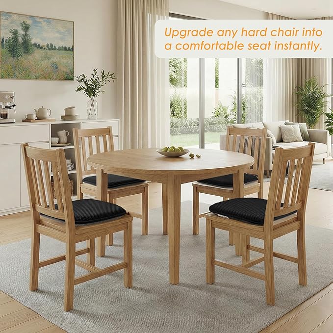 SWEMSTAR Chair Cushions - 15"*17" Kitchen Dining Chair Pads Foam Seat Cushion for Chairs Barstool Cushions Non Slip Seat Pad Set of 6 - Black