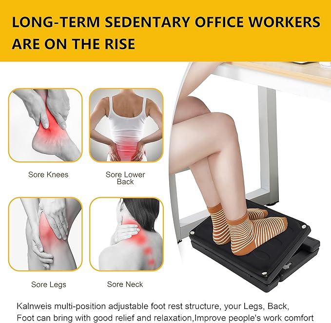 Adjustable Foot Rest Under Desk - Ergonomic Office Foot Stool with Massage, Leg Rest for Desk, Anti-Slip Design for Home & Work, Improves Posture (Black)